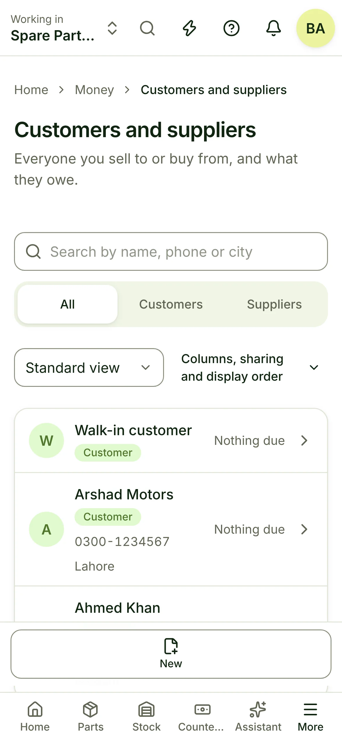 Customers and suppliers with balances
