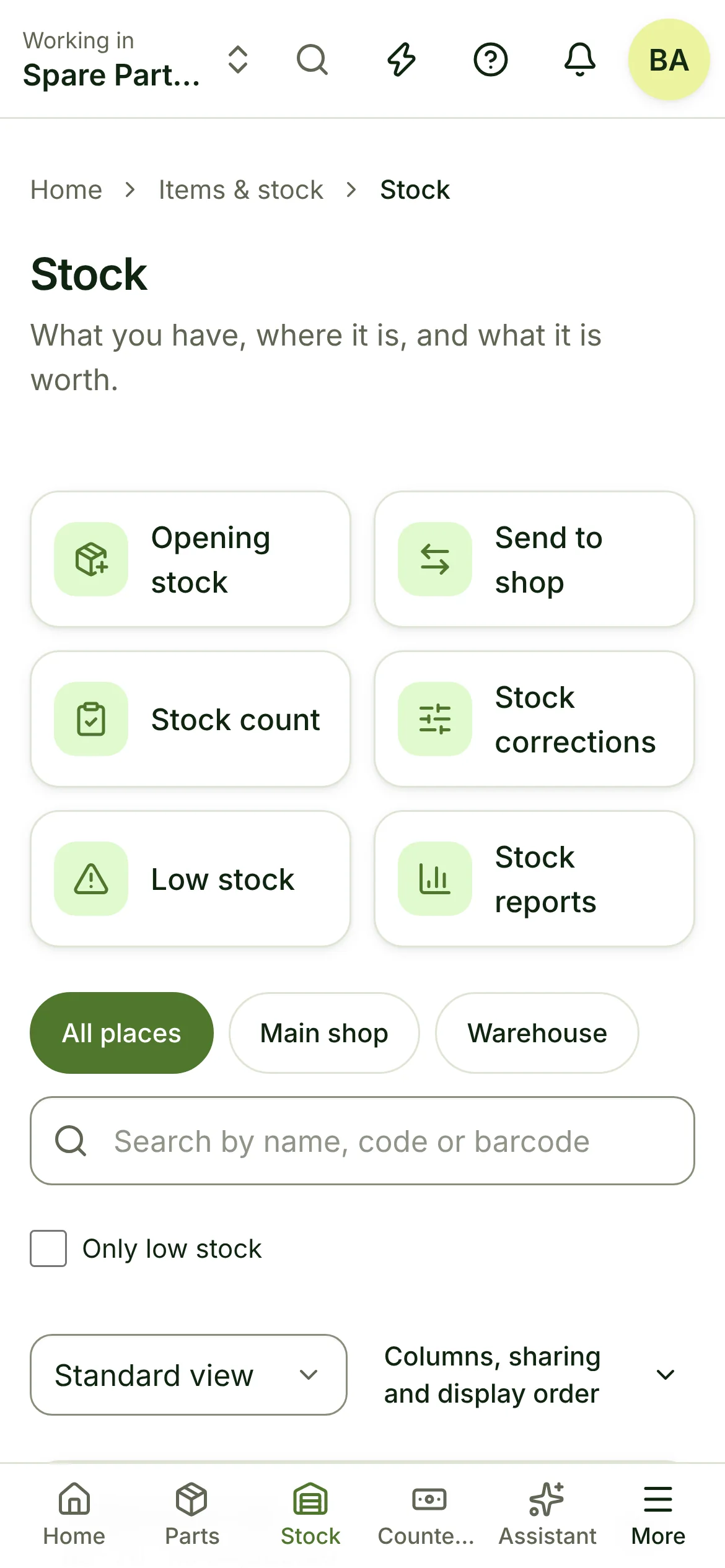 Stock on hand by location